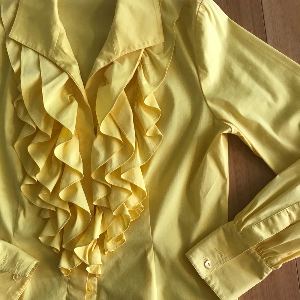 Lafayette 148 Yellow ruffle, button down shirt - Picture 2 of 6
